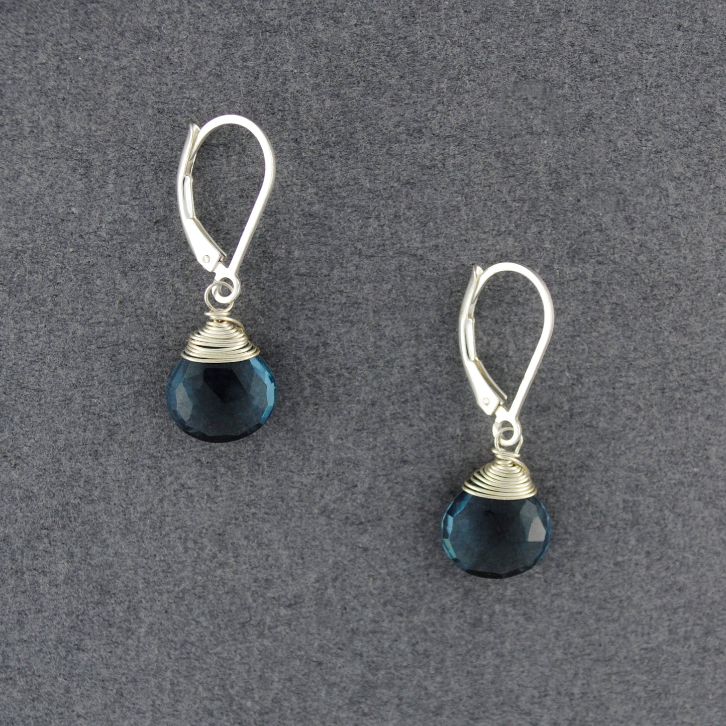 Sterling Silver Wrapped London Blue Quartz Earrings