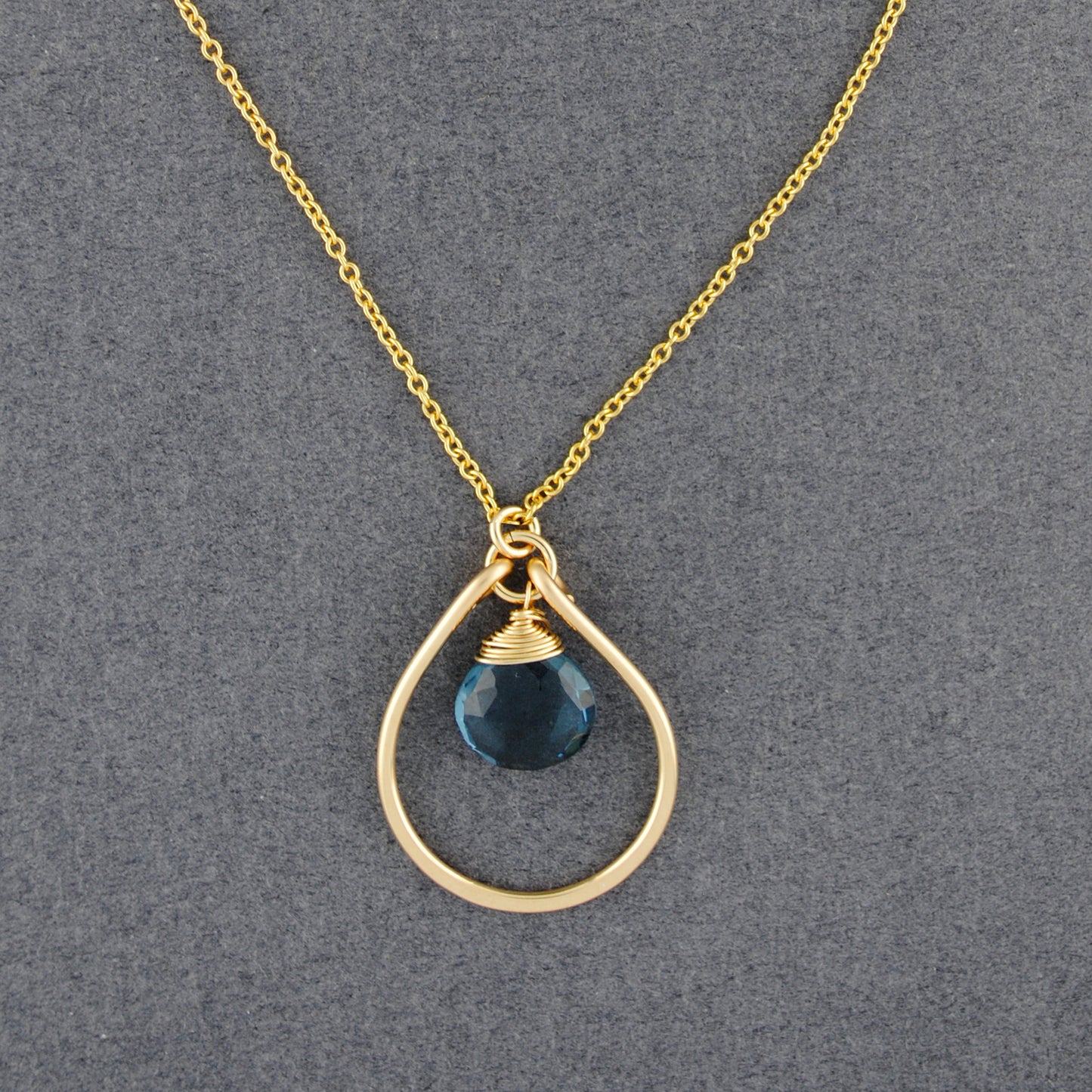 14K Gold Filled London Blue Quartz Raindrop Necklace