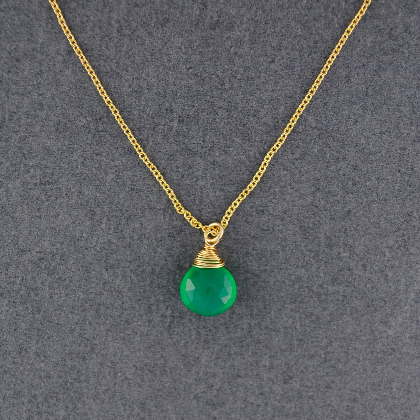 14K Gold Filled Green Onyx Drop Necklace