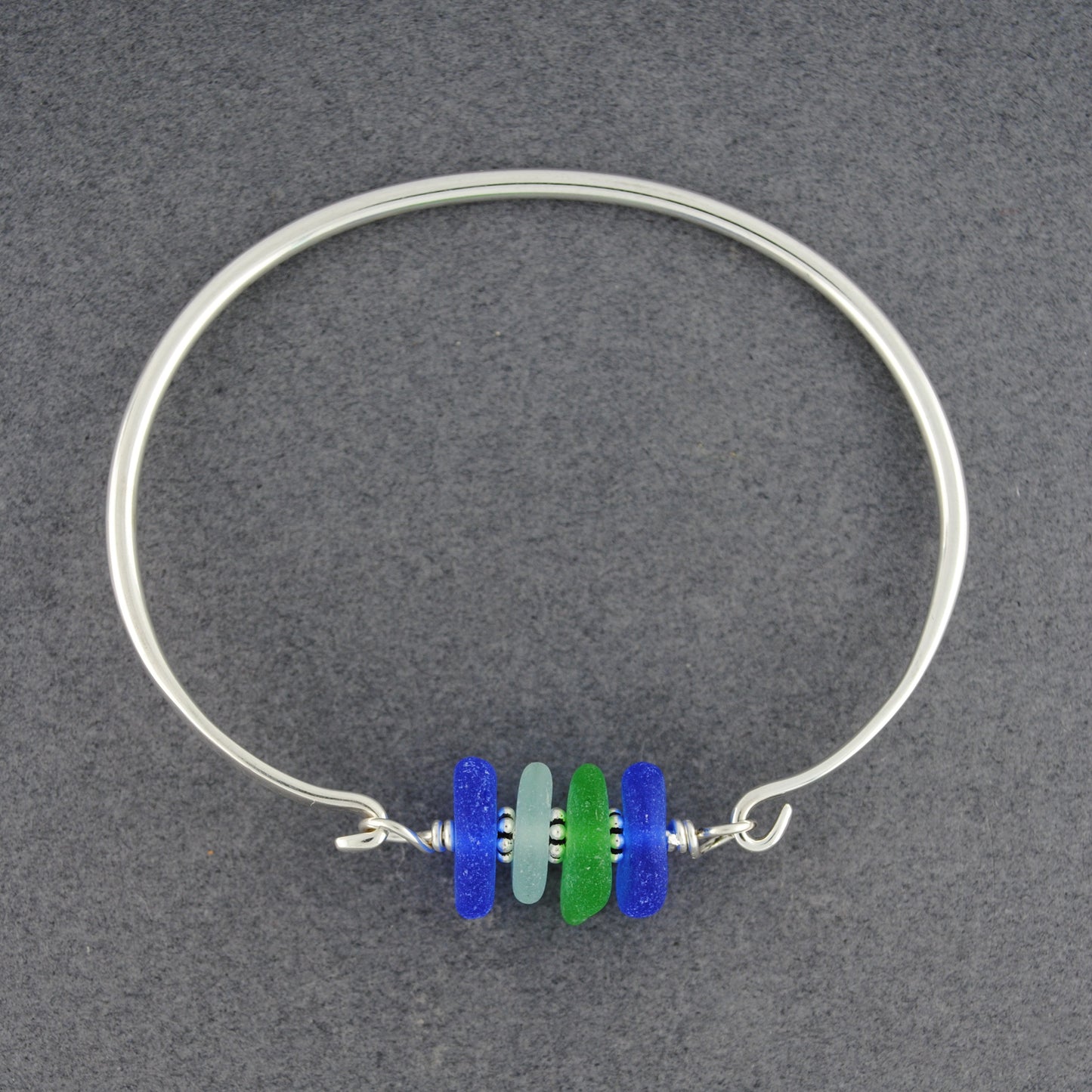 Sterling Silver Ocean 4 Stone Sea Glass Bangle