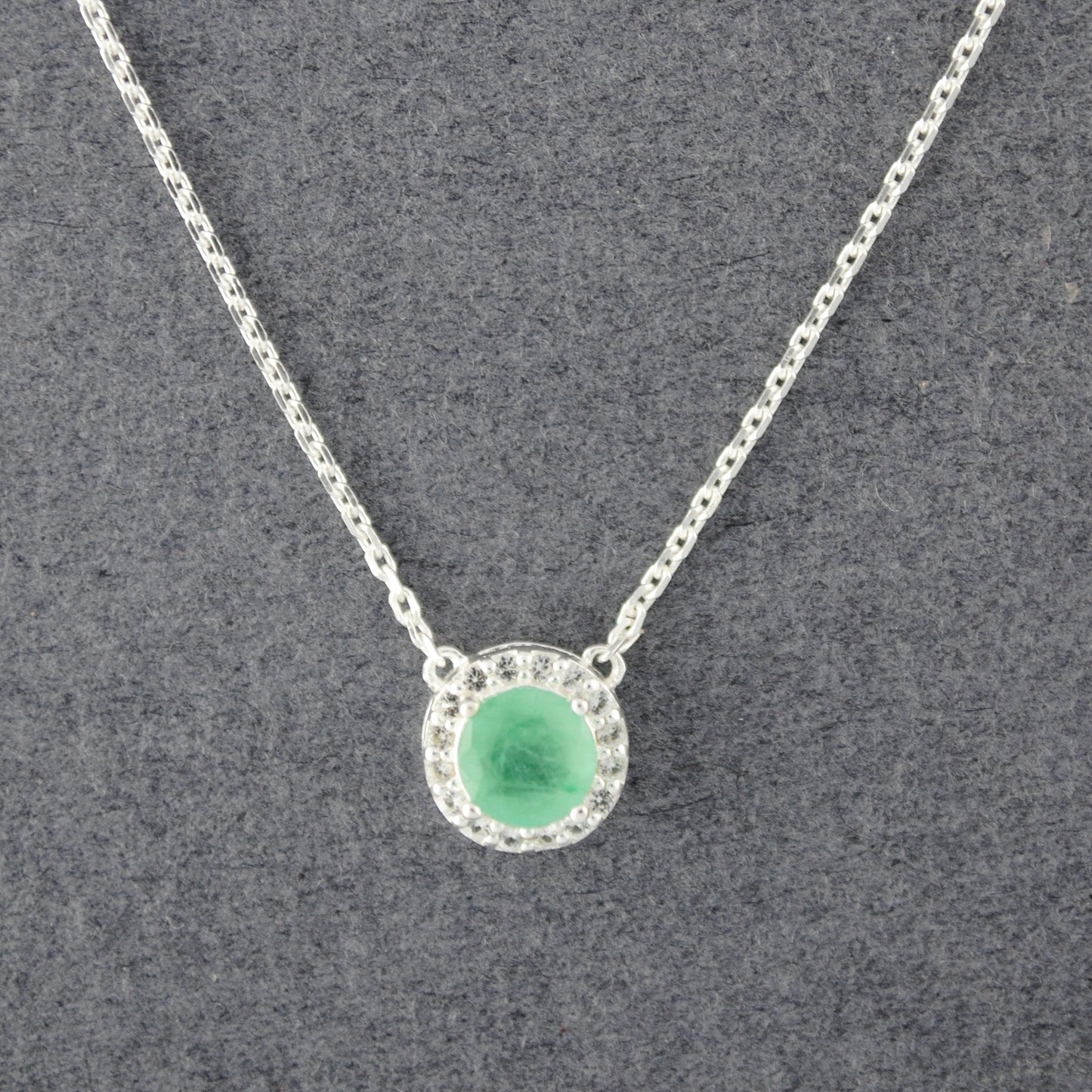 Sterling Silver Emerald and CZ Necklace