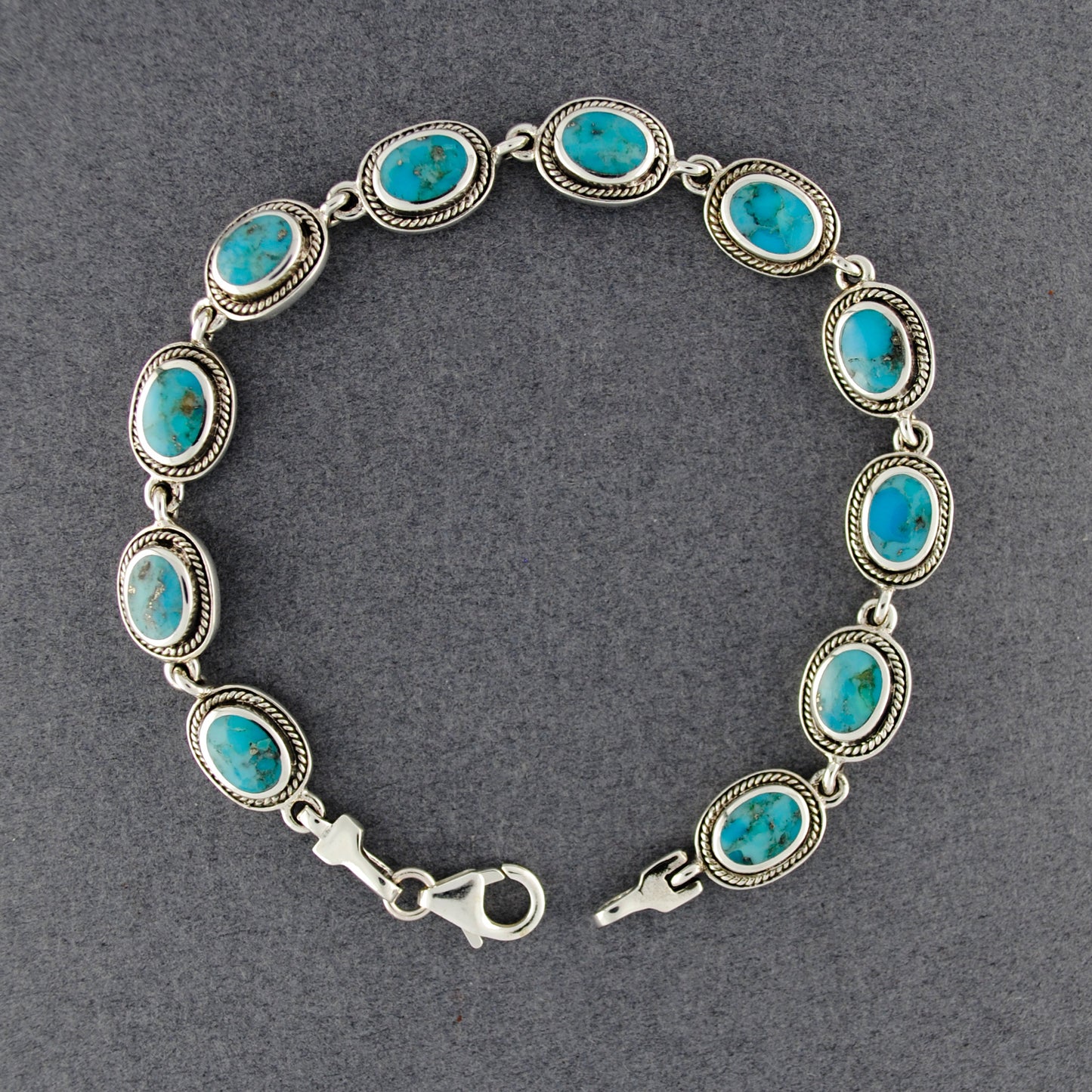 Sterling Silver Turquoise Ovals with Twist Detail Bracelet