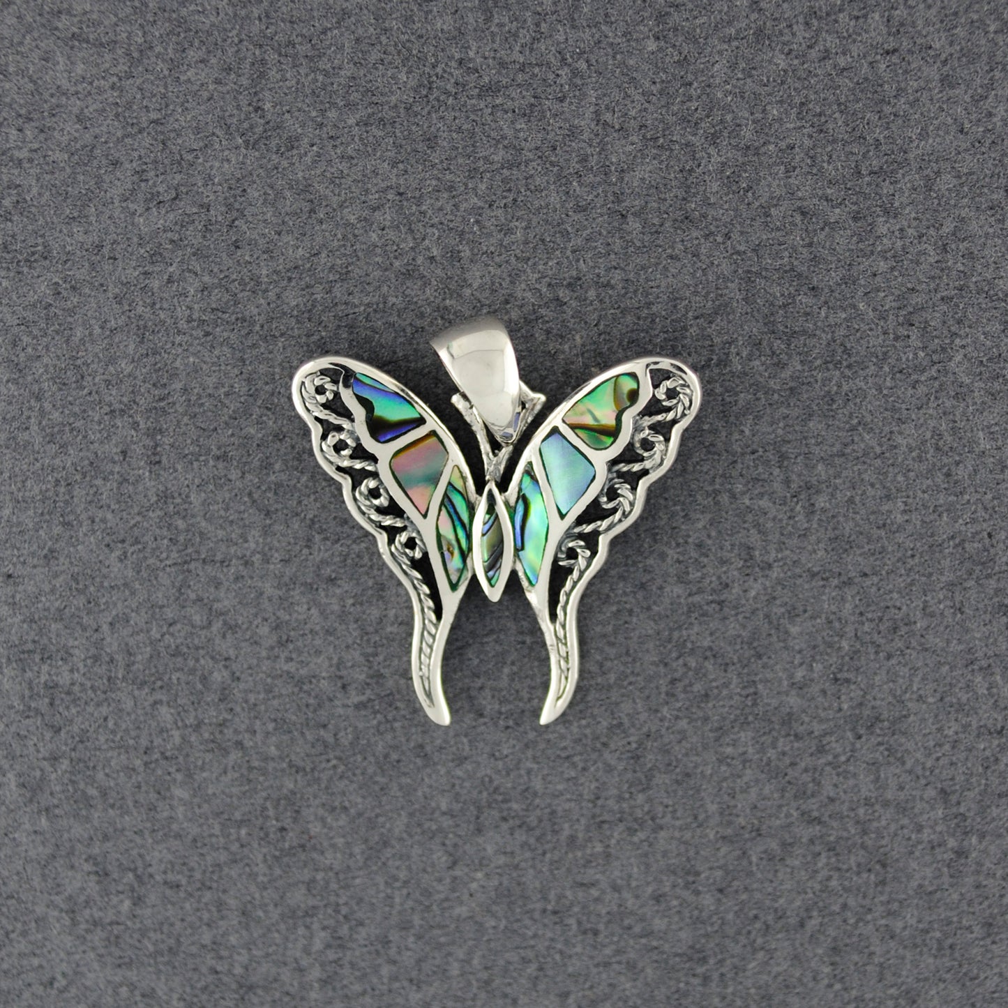 Sterling Silver Small Abalone Butterfly Pendant