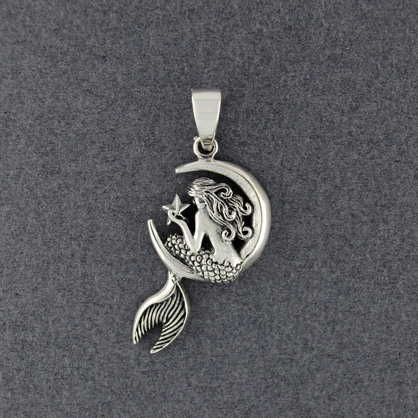 Sterling Silver Mermaid in Moon Pendant
