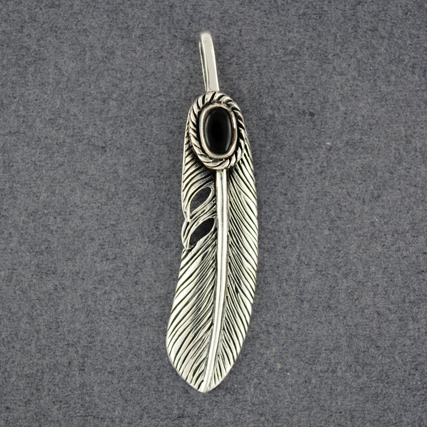 Sterling Silver Onyx Feather Pendant