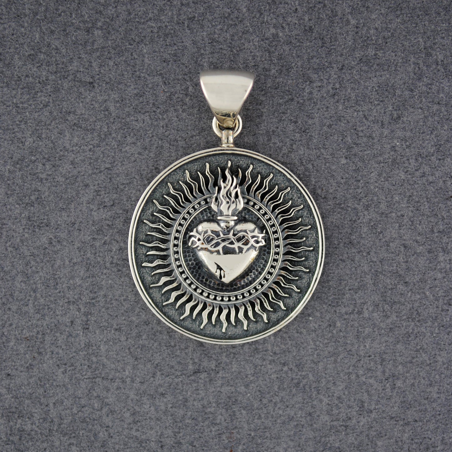 Sterling Silver Sacred Heart Medallion Pendant