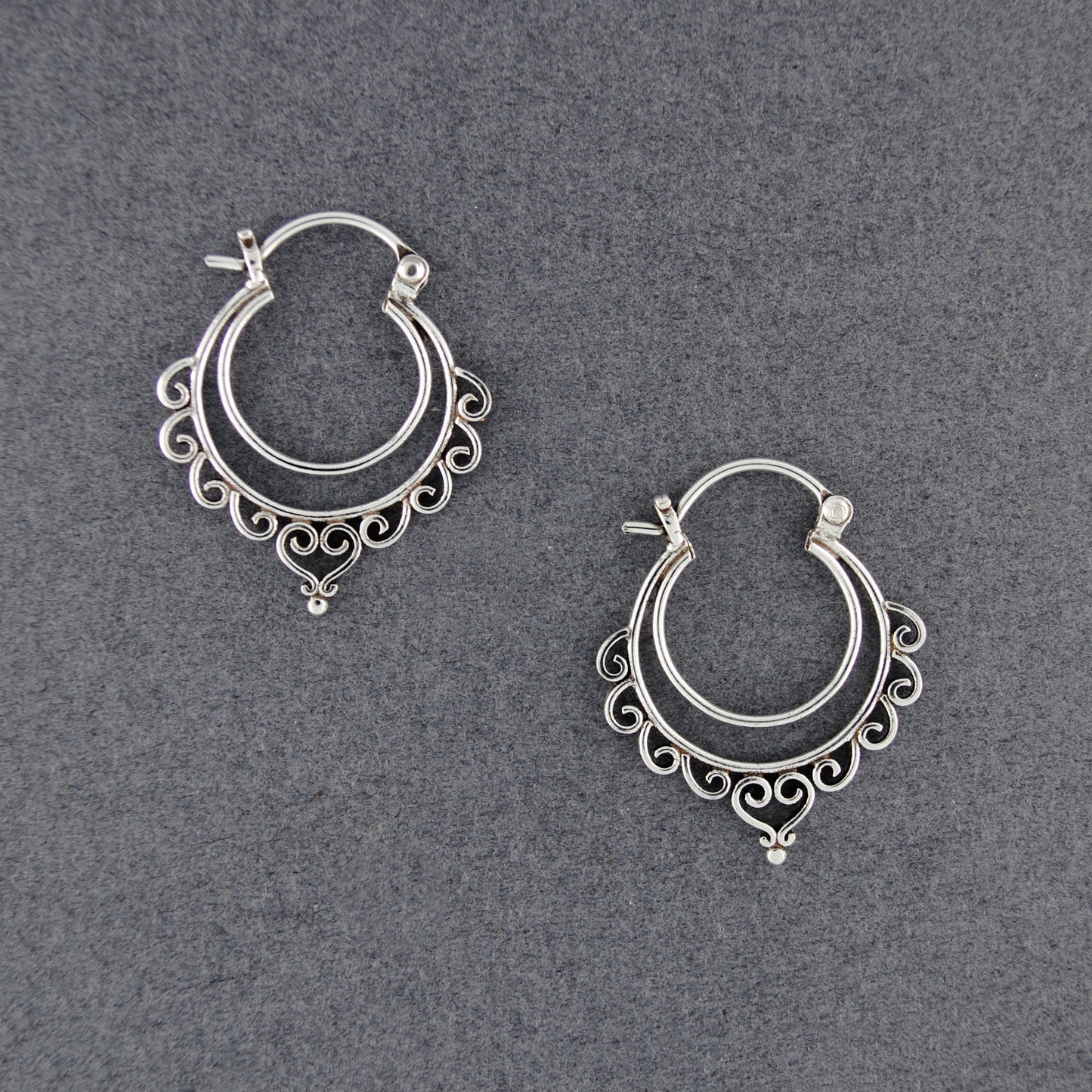 Sterling Silver Small Ornate Hoop Earring
