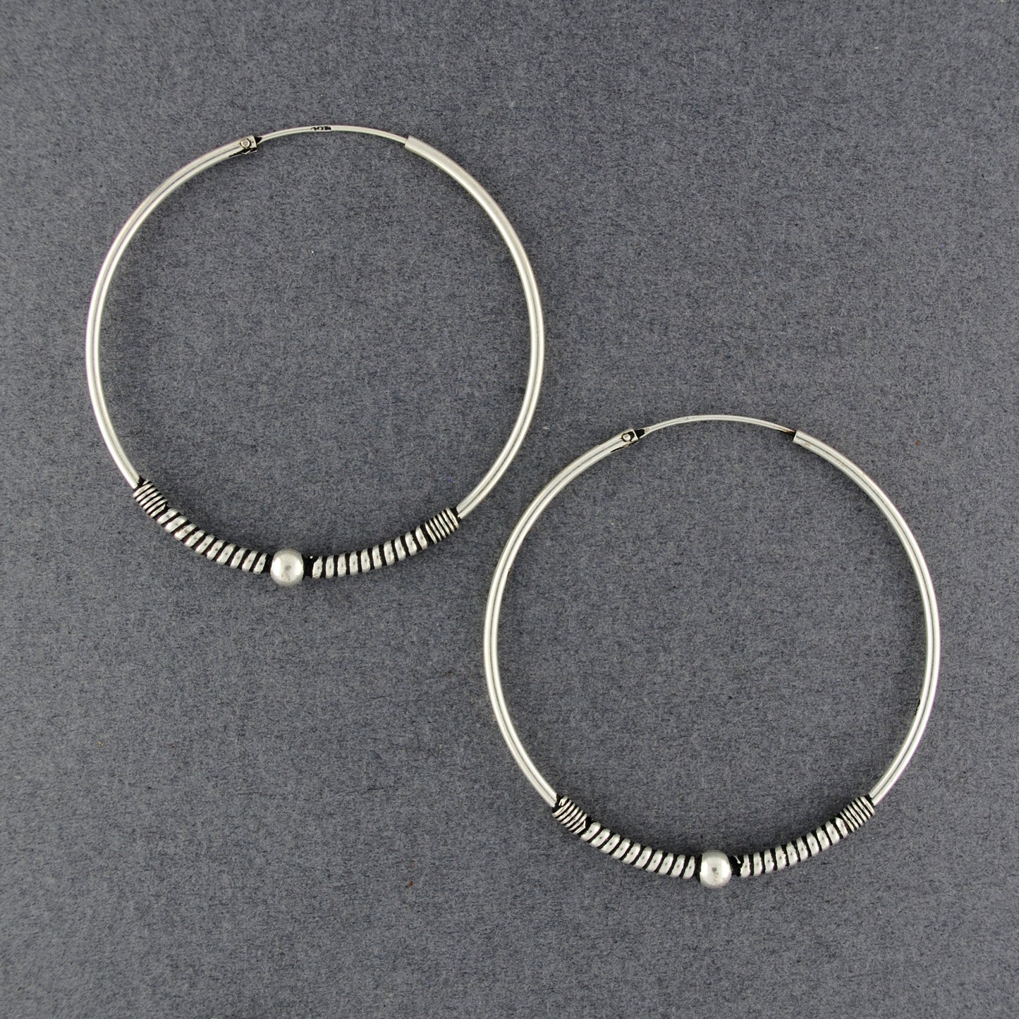 Sterling Silver Large Balinese Hoop Earrings