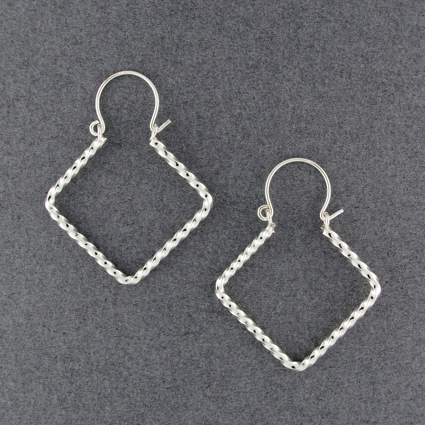 Sterling Silver Twisted Diamond Hoop Earrings