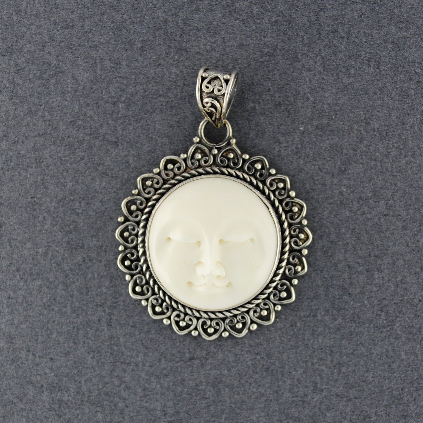 Sterling Silver Moon Face with Frame Pendant