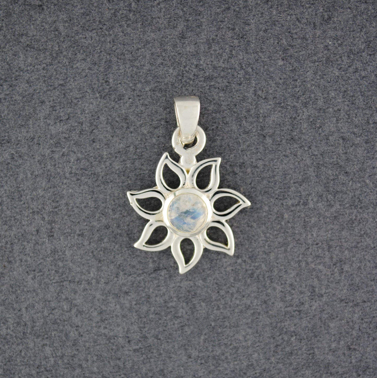 Sterling Silver Rainbow Moonstone Flower Pendant