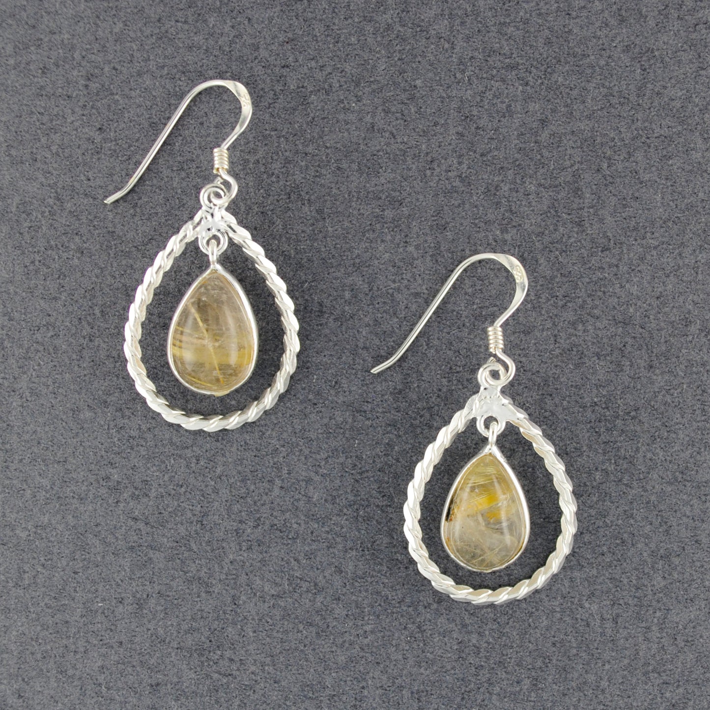 Sterling Silver Rutilated Quartz in Teardrop Earrings