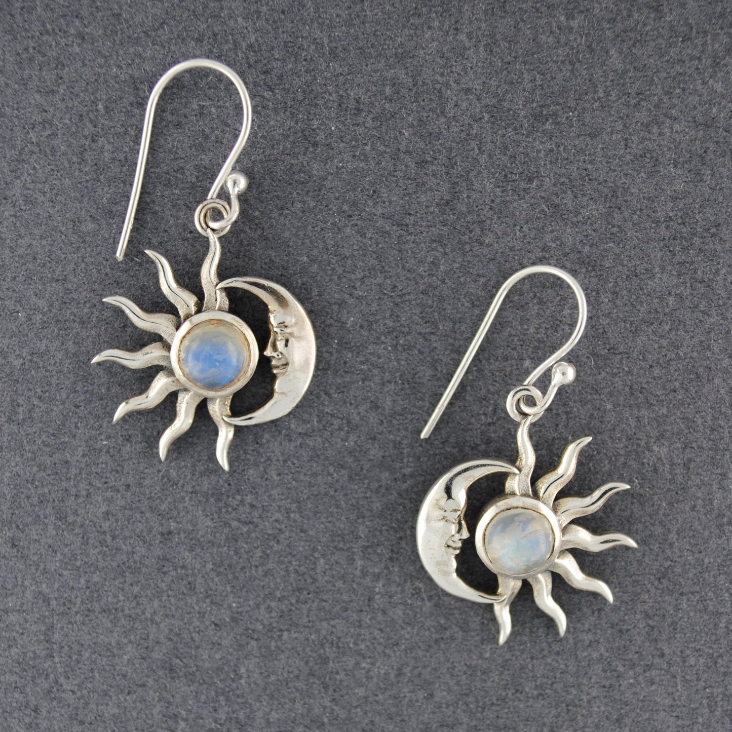 Sterling Silver Moonstone Sun Moon Earrings