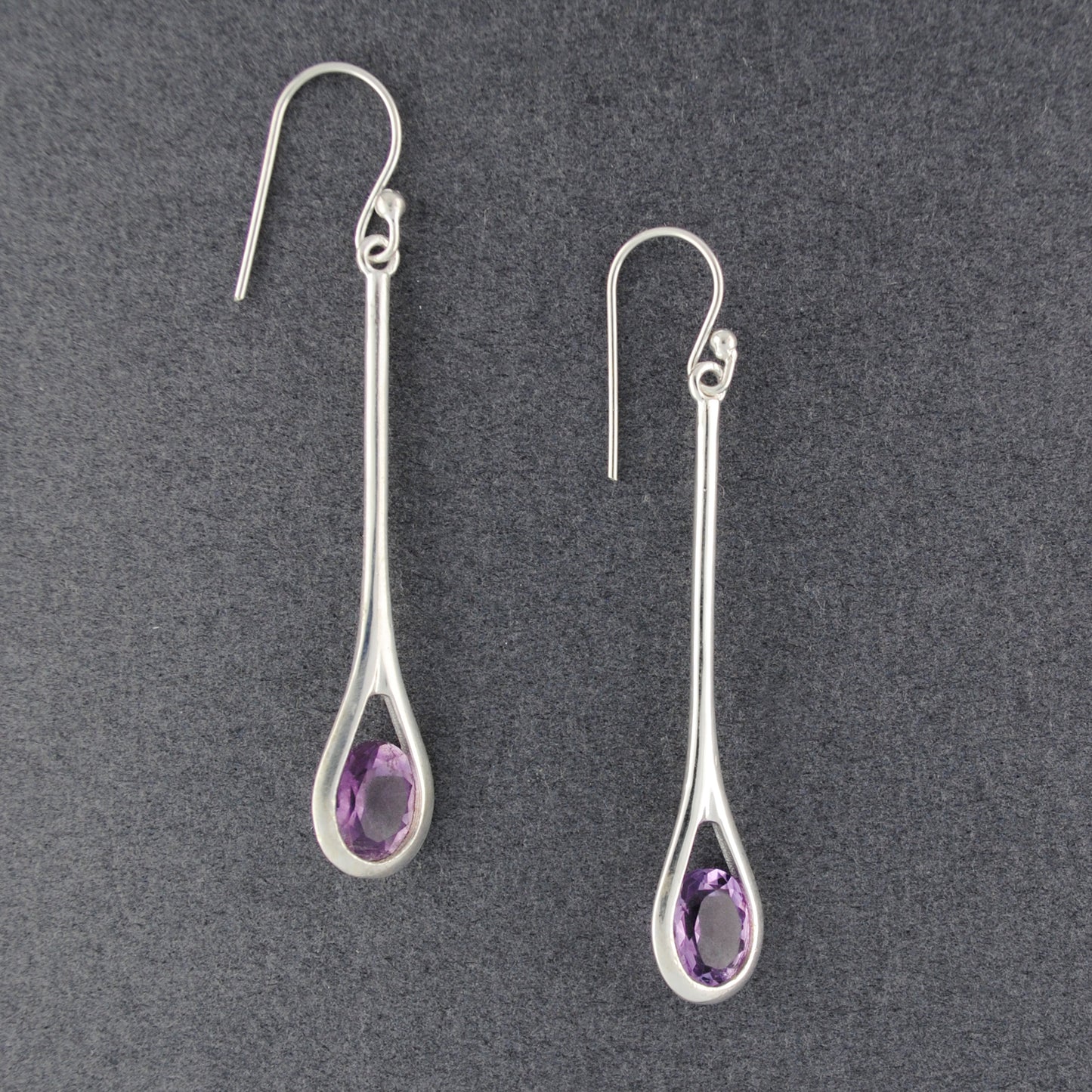 Sterling Silver Amethyst Long Drop Earrings