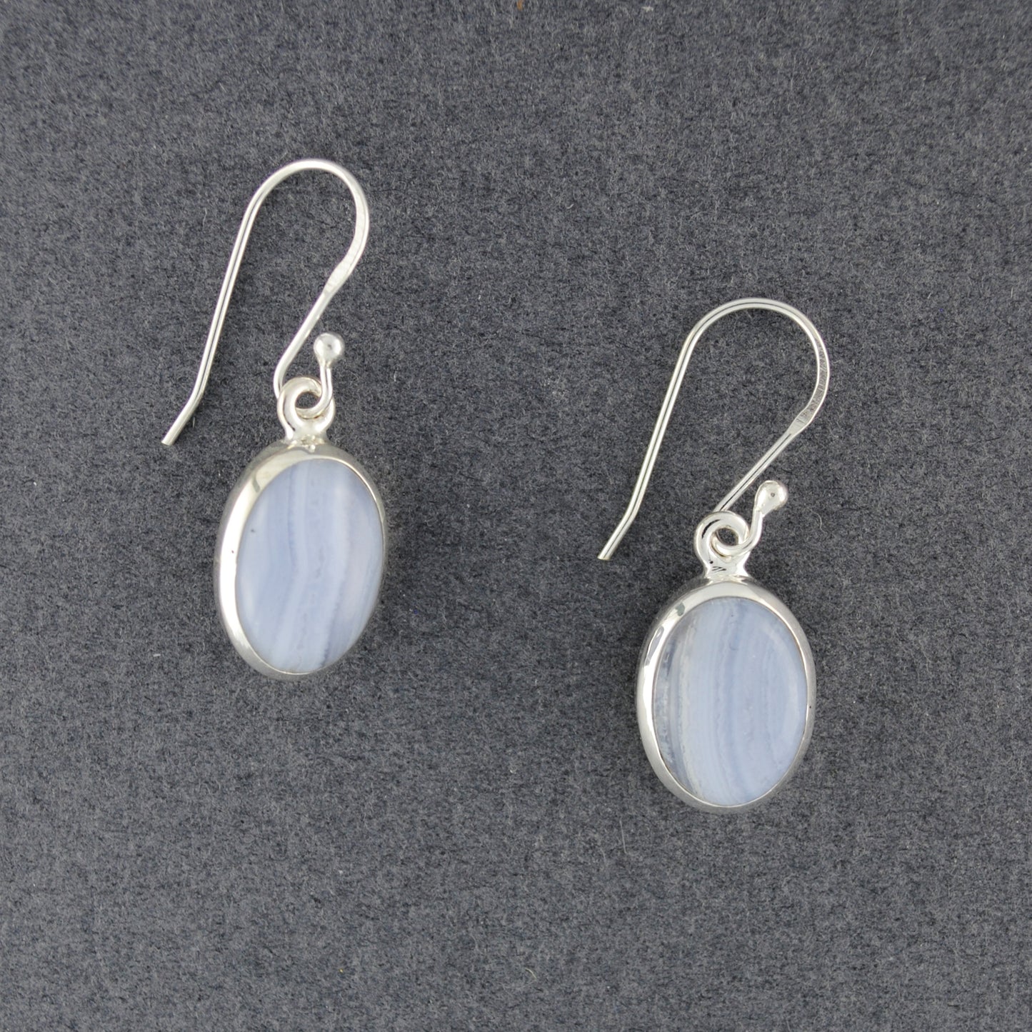 Sterling Silver Blue Lace Agate Oval Earrings