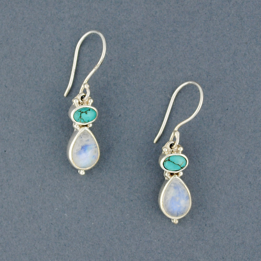 India Turquoise & Moonstone Earrings