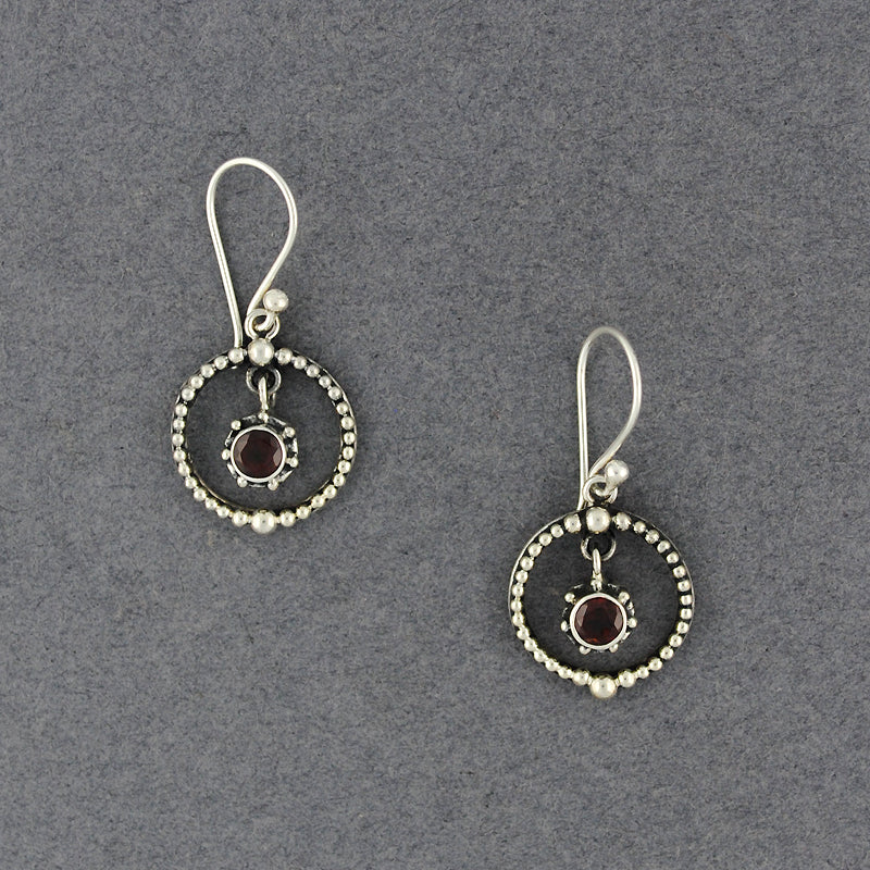 Garnet in Dotted Hoop Earrings