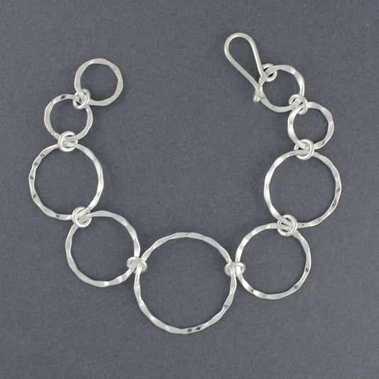 Sterling Silver Hammered Graduated Circle Link Bracelet