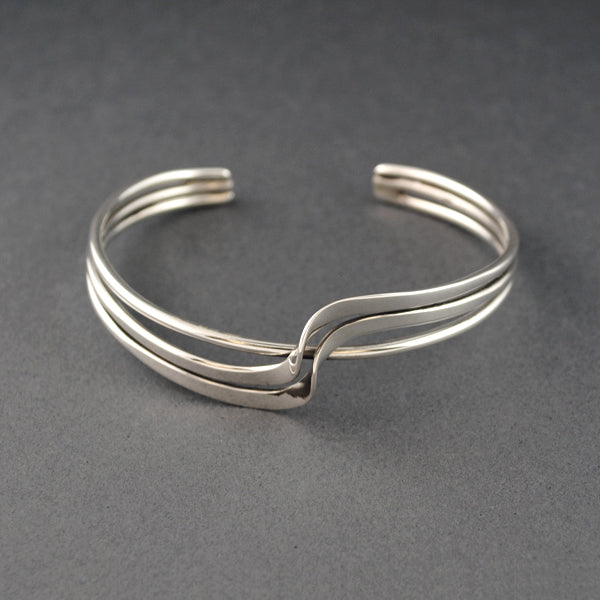Sterling Silver Double Wave Crossover Cuff