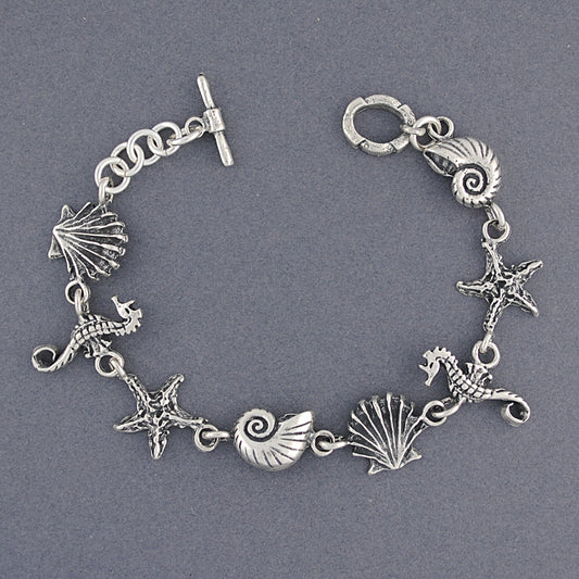 Sterling Silver Shell and Seahorse Bracelet