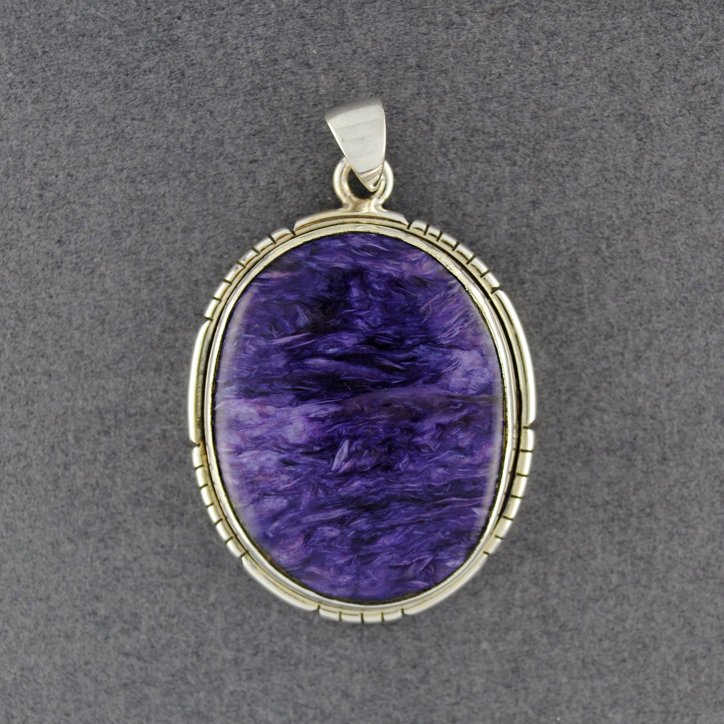 Sterling Silver Charoite Detailed Oval Pendant