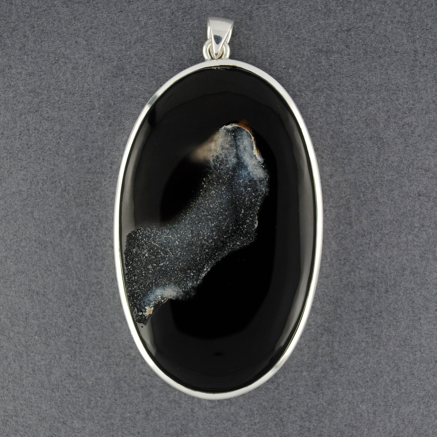 Sterling Silver Jumbo Black Agate Druzy Pendant