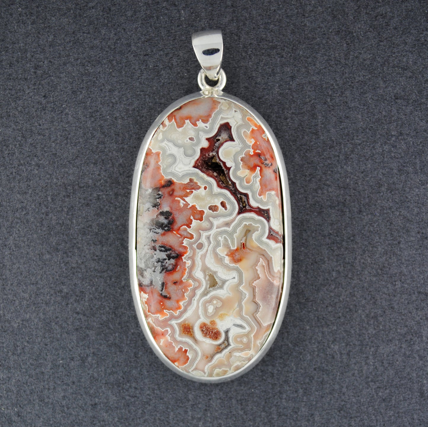 Sterling Silver Large Crazy Lace Agate Oval Pendant