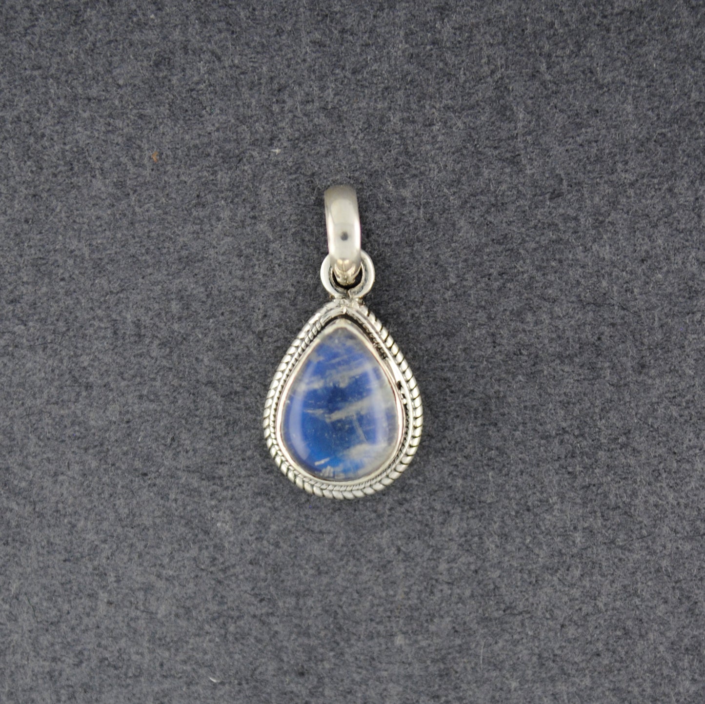 Sterling Silver Small Rainbow Moonstone Teardrop Pendant