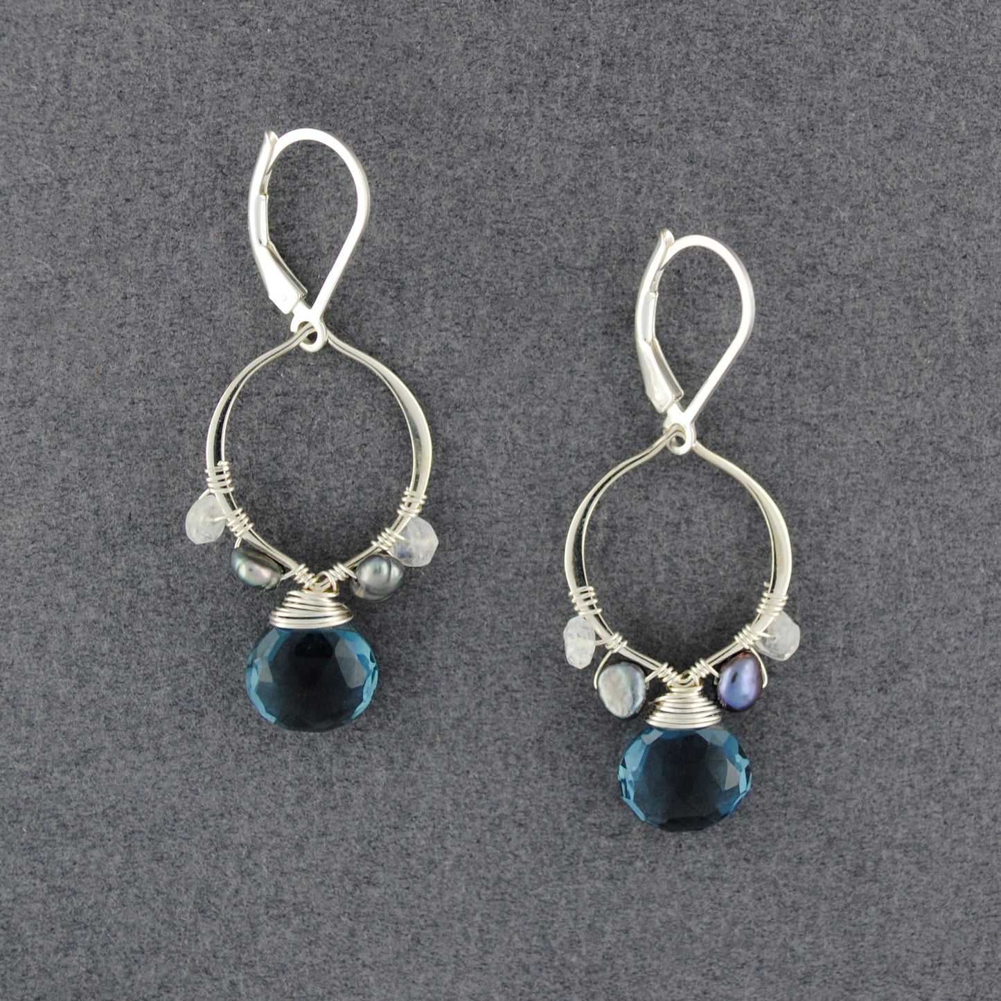 Sterling Silver Romantic Teardrop London Blue Quartz, Moonstone and Pearl Earrings