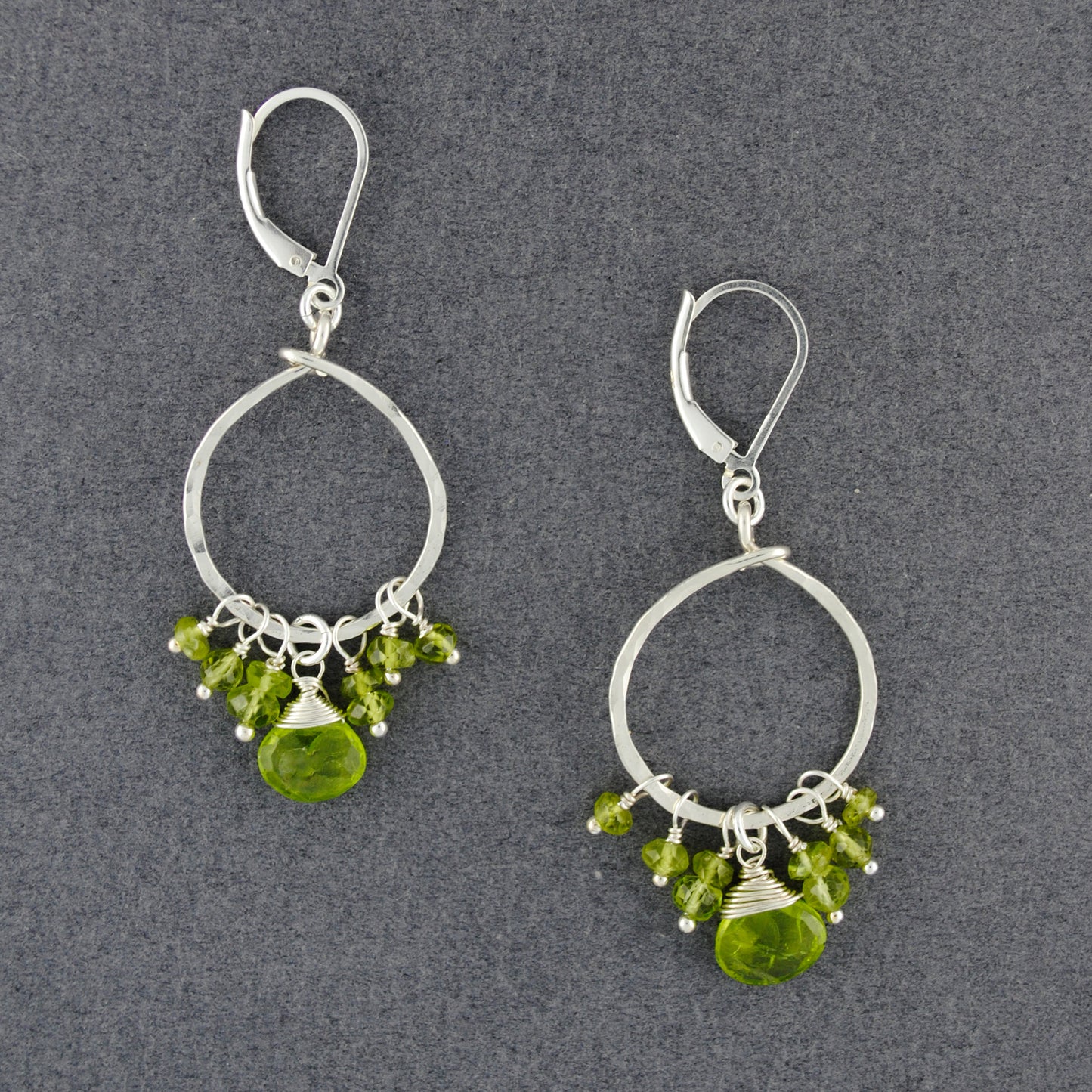 Sterling Silver Hammered Circle Peridot Earrings