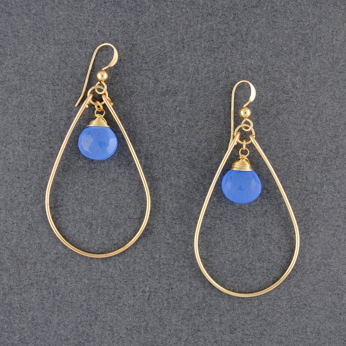 14K Gold Filled Periwinkle Chalcedony Teardrop Earrings