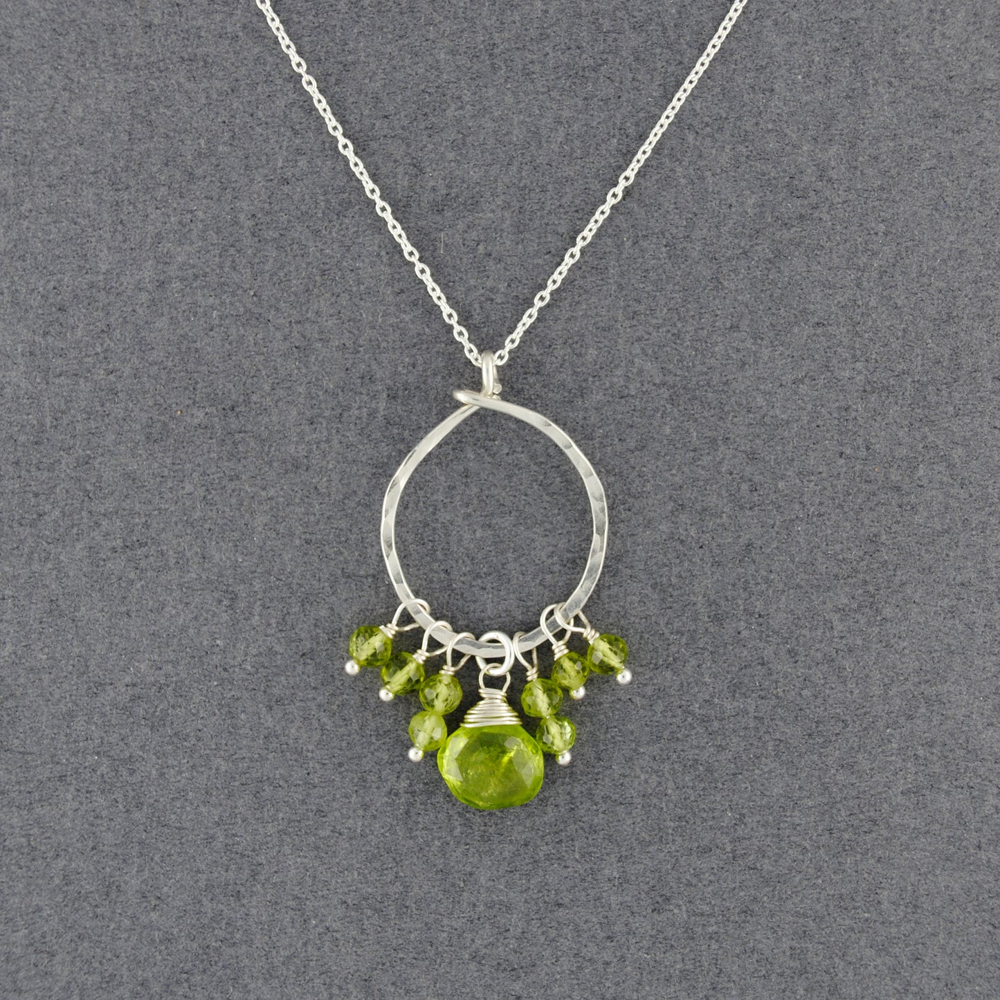 Sterling Silver Hammered Circle Peridot Necklace
