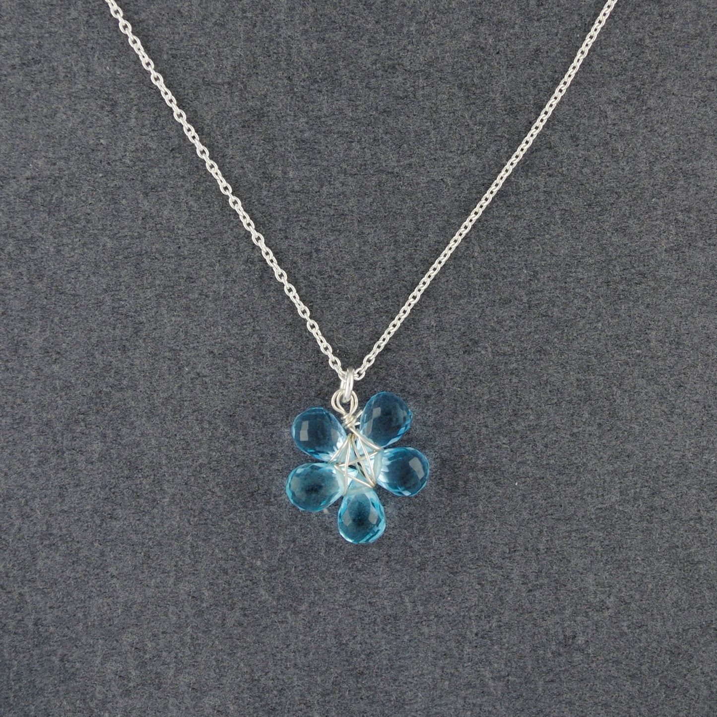 Sterling Silver Blue Quartz Flower Necklace