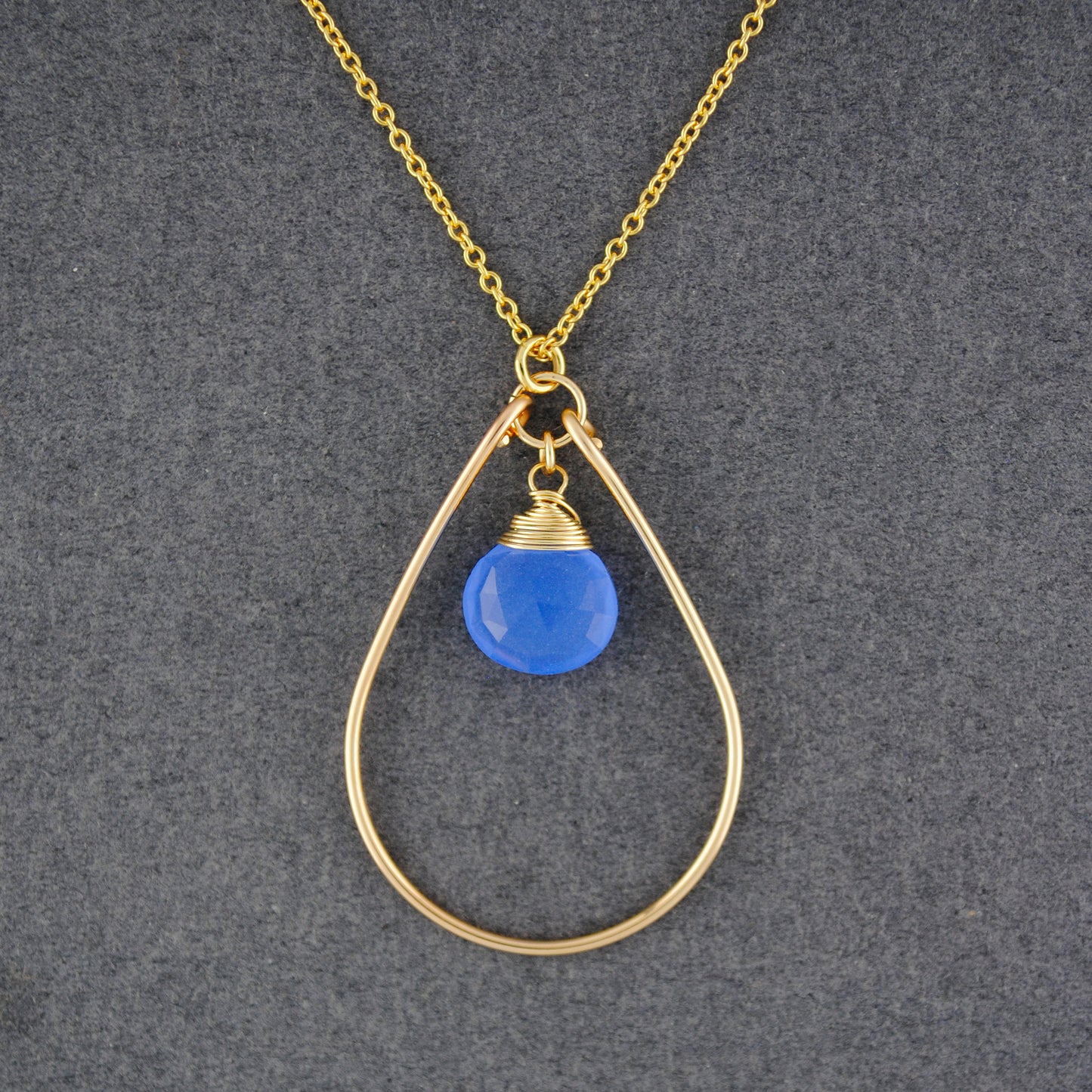 14K Gold Filled Periwinkle Chalcedony Teardrop Necklace