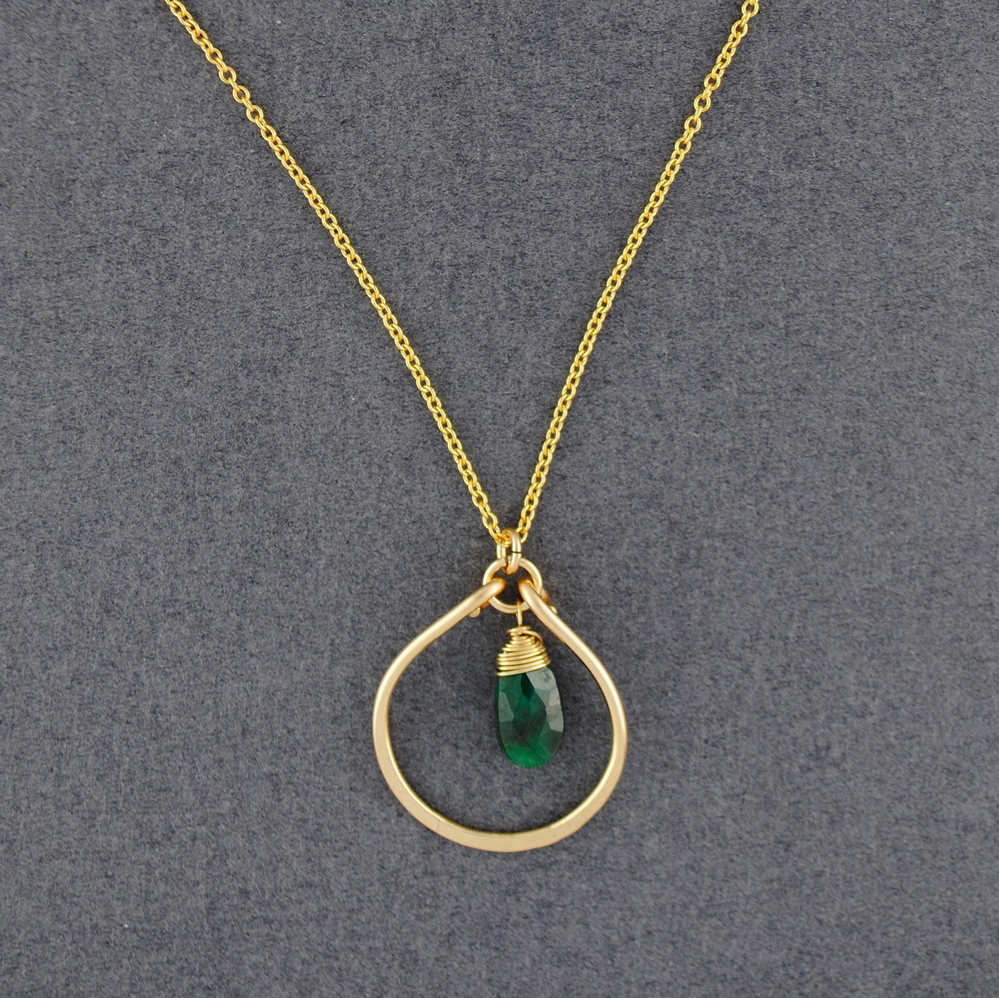 14K Gold Filled Emerald Raindrop Necklace