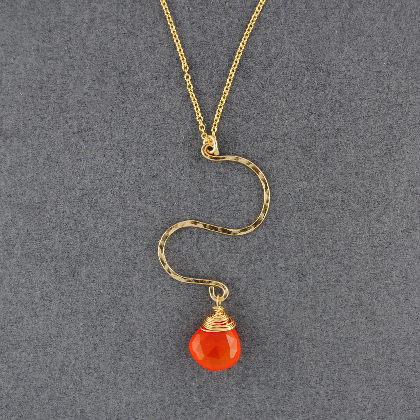 14K Gold Filled Hammered Zig Zag Carnelian Necklace