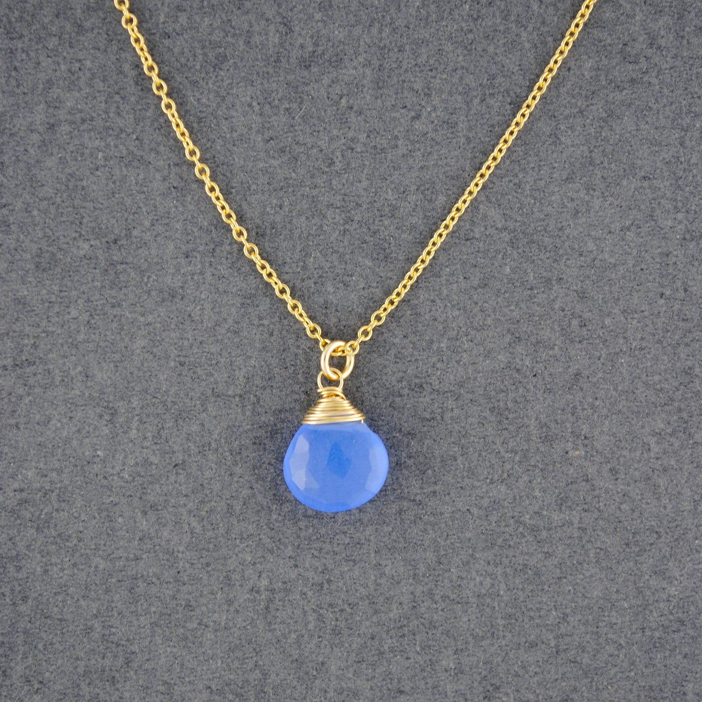 14K Gold Filled Periwinkle Chalcedony Drop Necklace