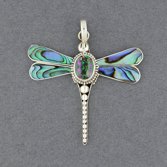 Abalone & Mystic Topaz Dragonfly Pendant