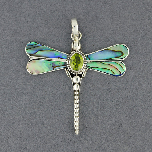 Abalone & Peridot Dragonfly Pendant