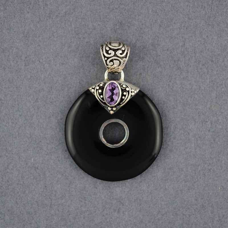 Onyx & Amethyst Circle Pendant