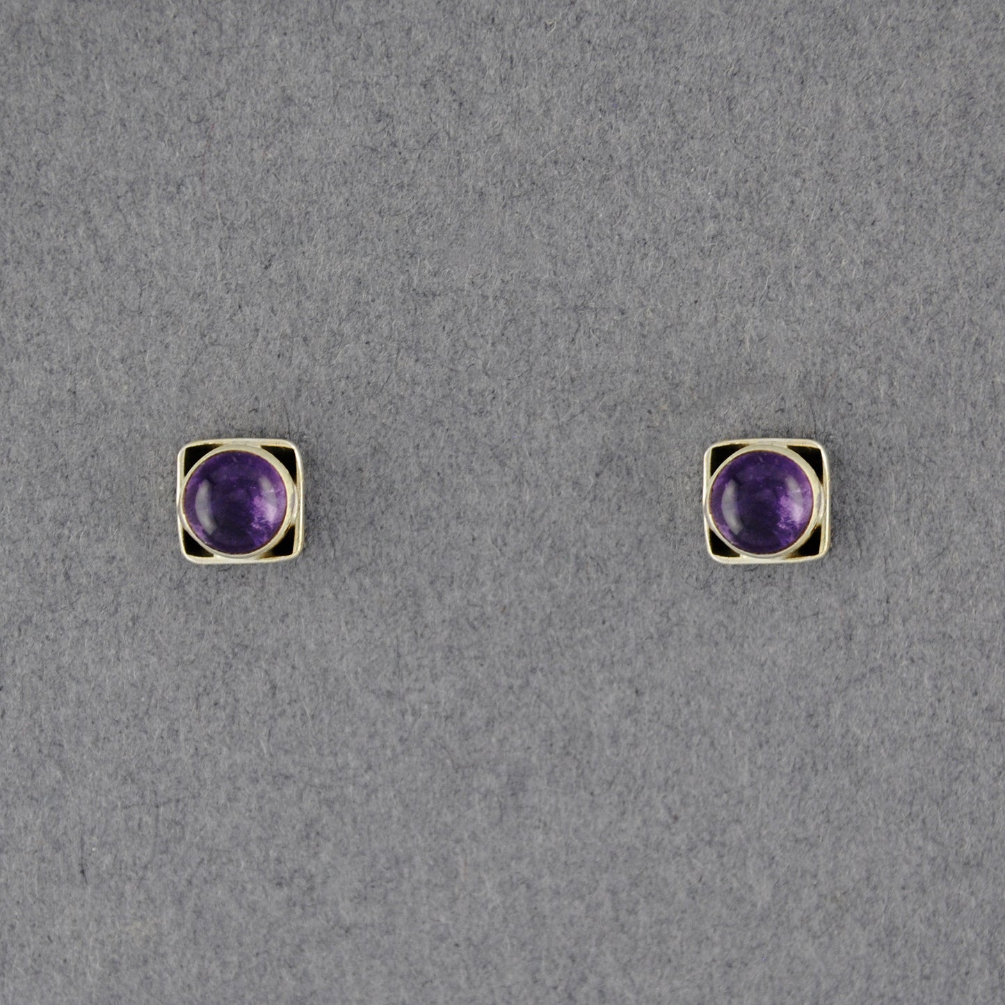 Sterling Silver Amethyst in Square Stud Earrings