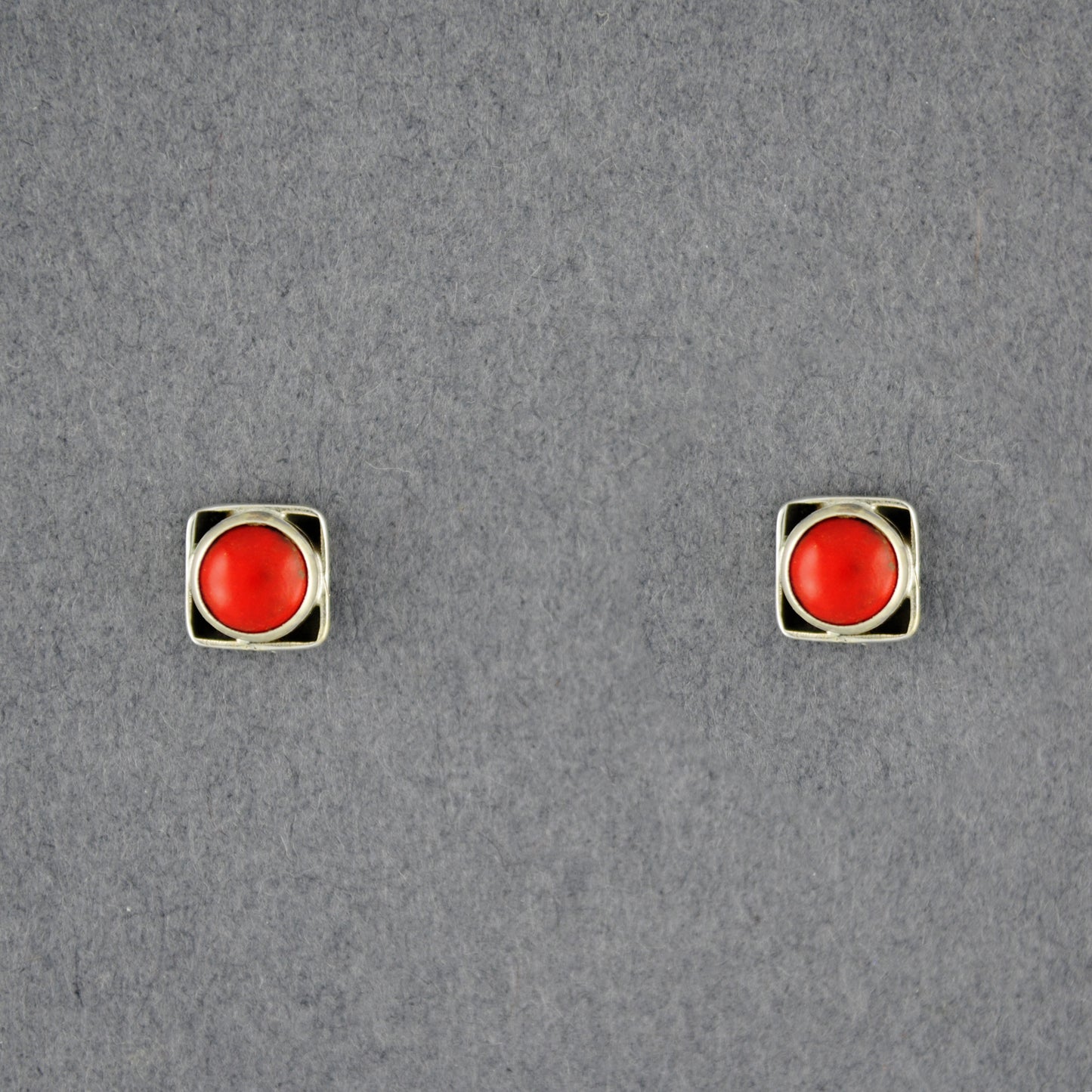 Sterling Silver Coral in Square Stud Earrings