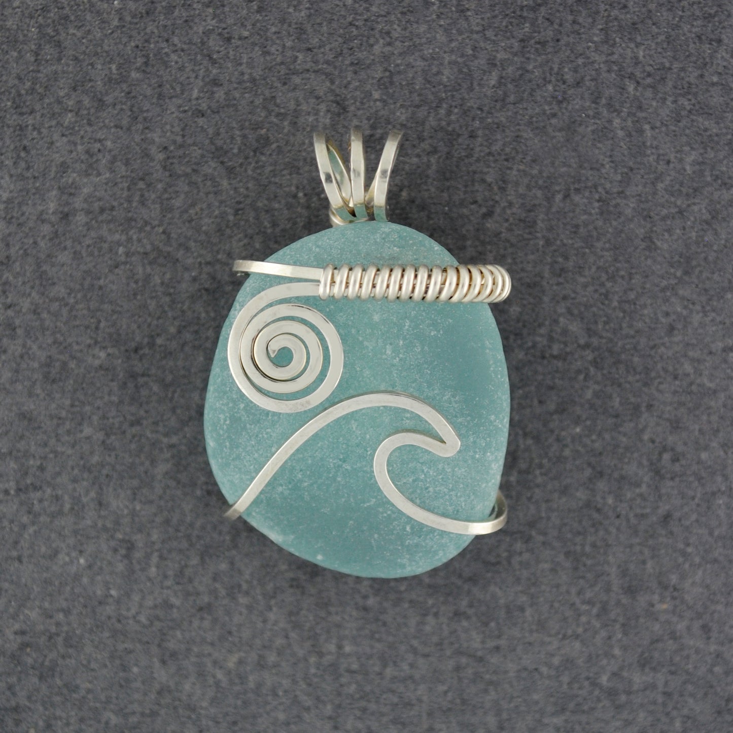 Sterling Silver Aqua Sea Glass Sun & Surf Pendant