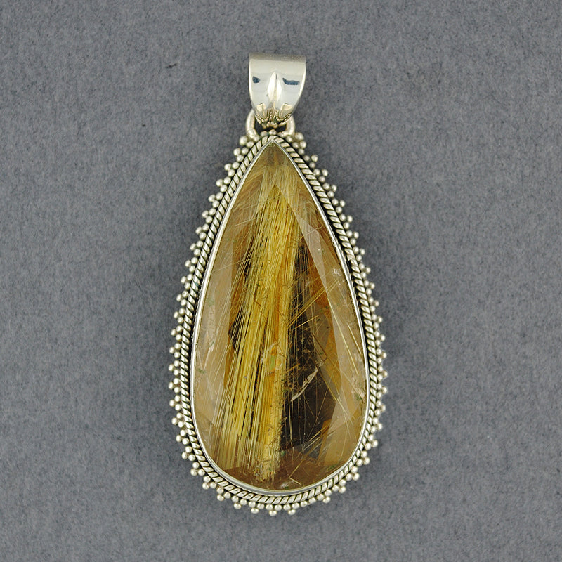 Sterling Silver Rutilated Quartz Detailed Teardrop Pendant