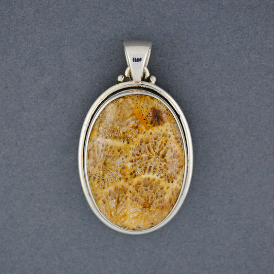 Sterling Silver Fossilized Coral Oval Pendant