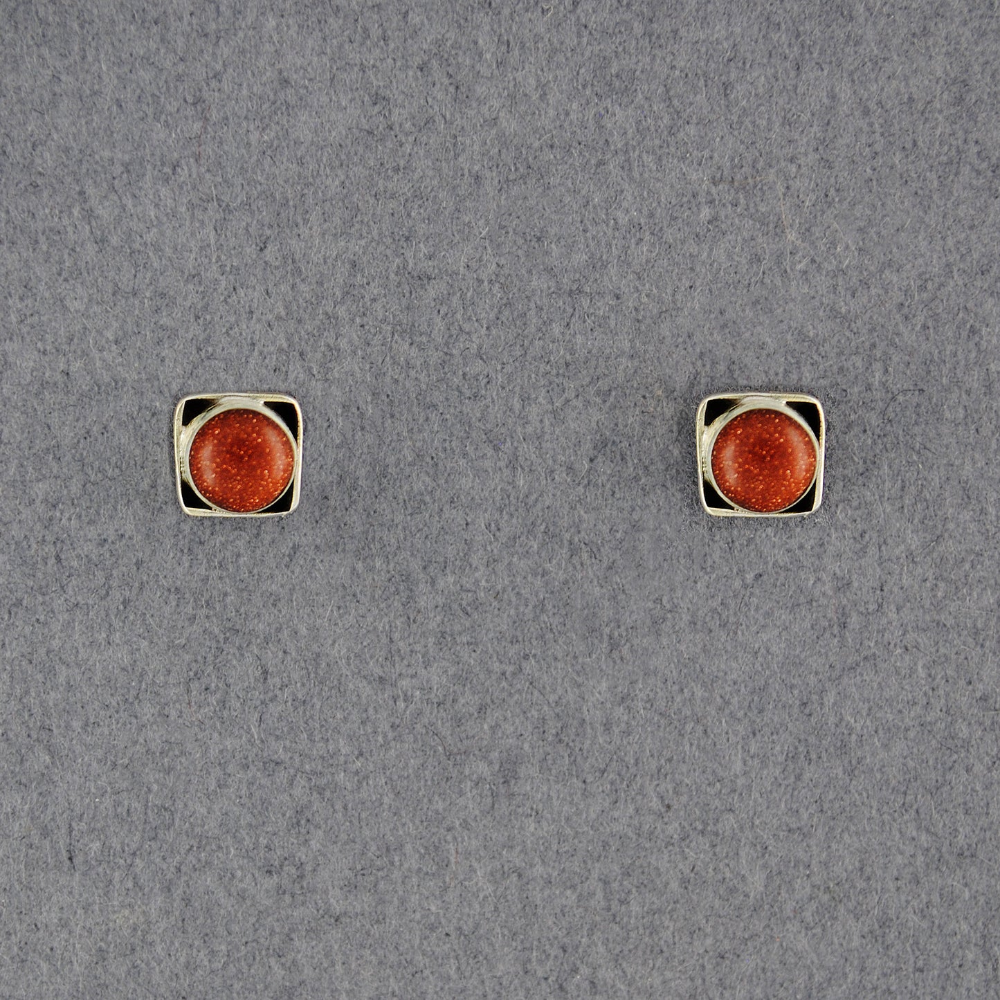 Sterling Silver Sunstone in Square Stud Earrings