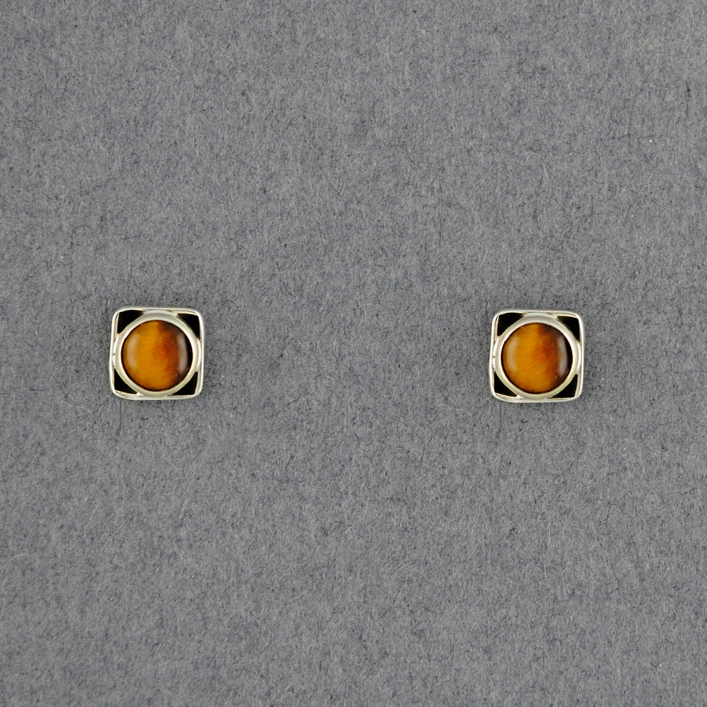 Sterling Silver Tiger Eye in Square Stud Earrings