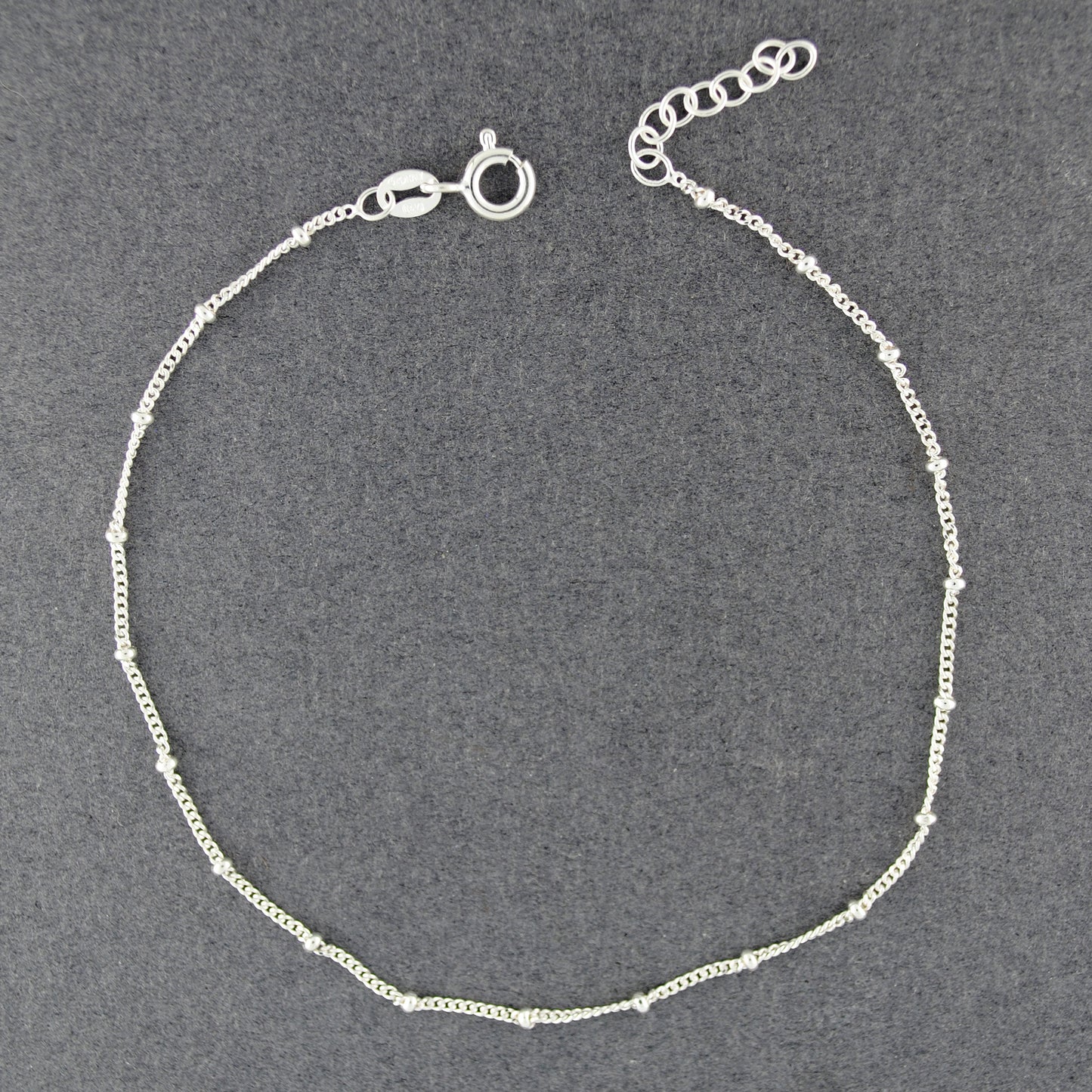 Sterling Silver Curb Chain with Beads Anklet