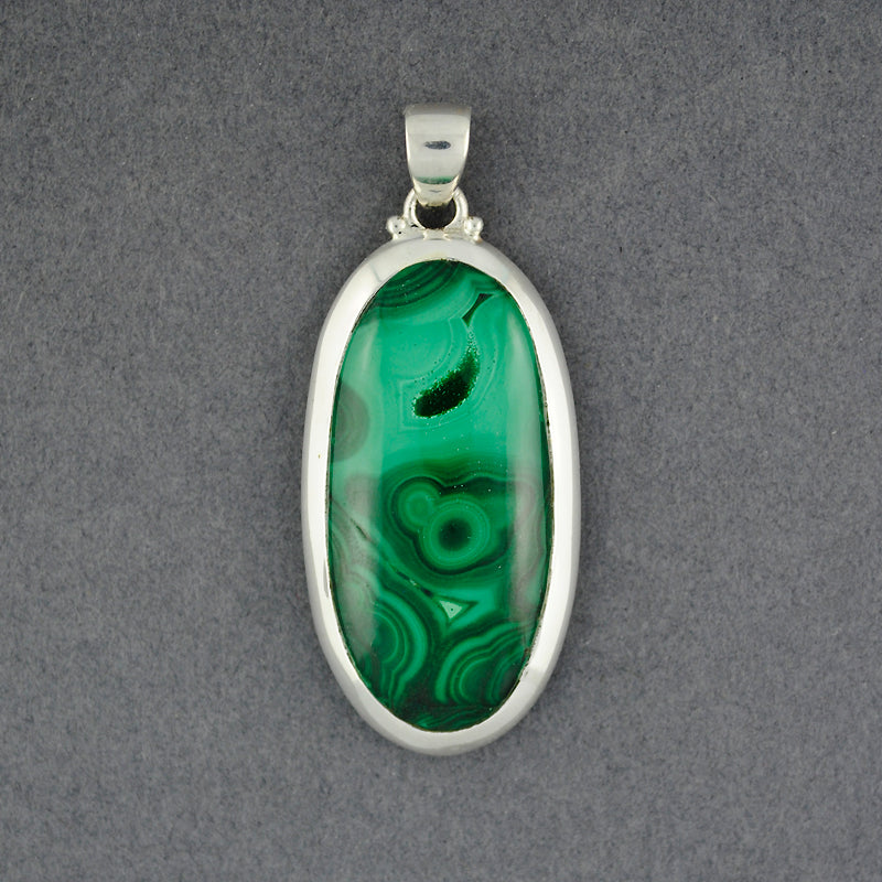 Sterling Silver Malachite Long Oval Pendant