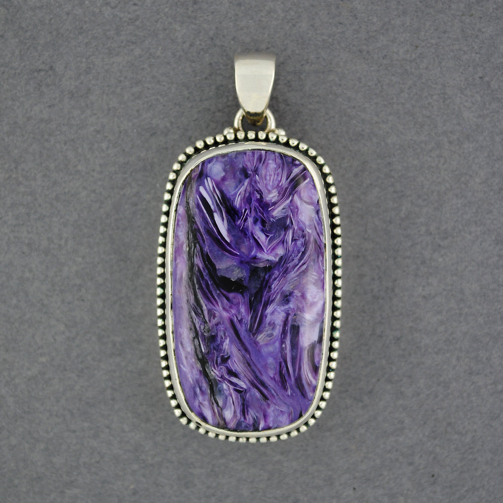 Sterling Silver Charoite Long Rectangle Pendant